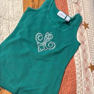 Liz Claiborne Green Sleeveless Top with Rhinestones